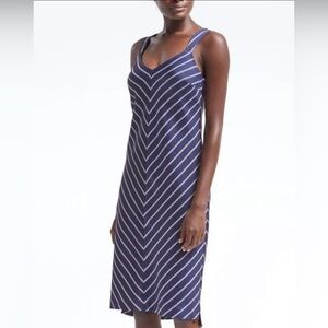 Banana Republic Satin Striped Midi Dress Navy Multi Size 2
